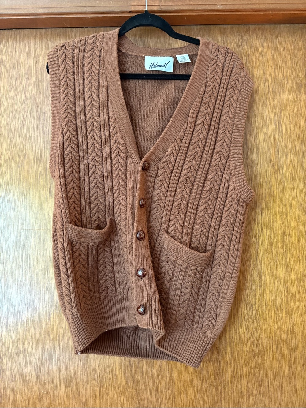Haband Tan Cable Knit Button Vest